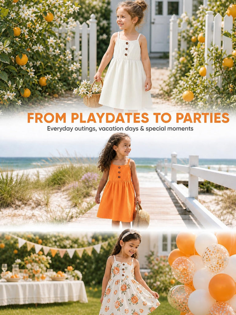 Girls Dresses Toddler Girls Dress Pack Summer Casual Party Print Skater Dress Sundress White/Orange