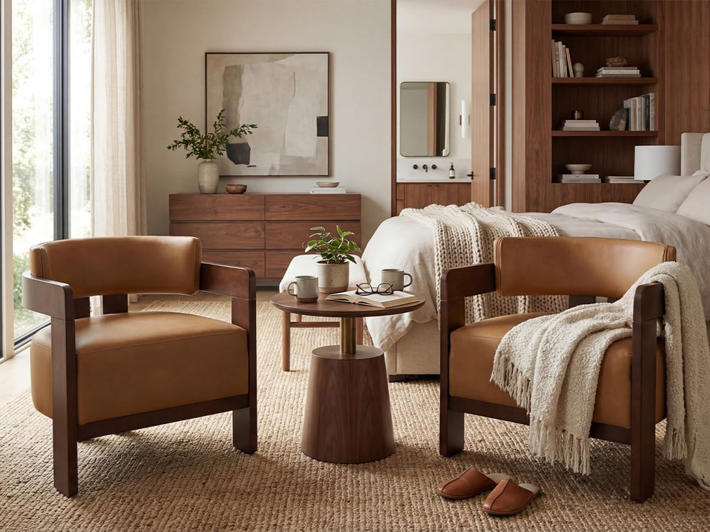 Modern Accent Chair, Upholstered Barrel Side Chairs PU Leather Guest Chair with Wooden Frame Bedroom, 1PC, Brown