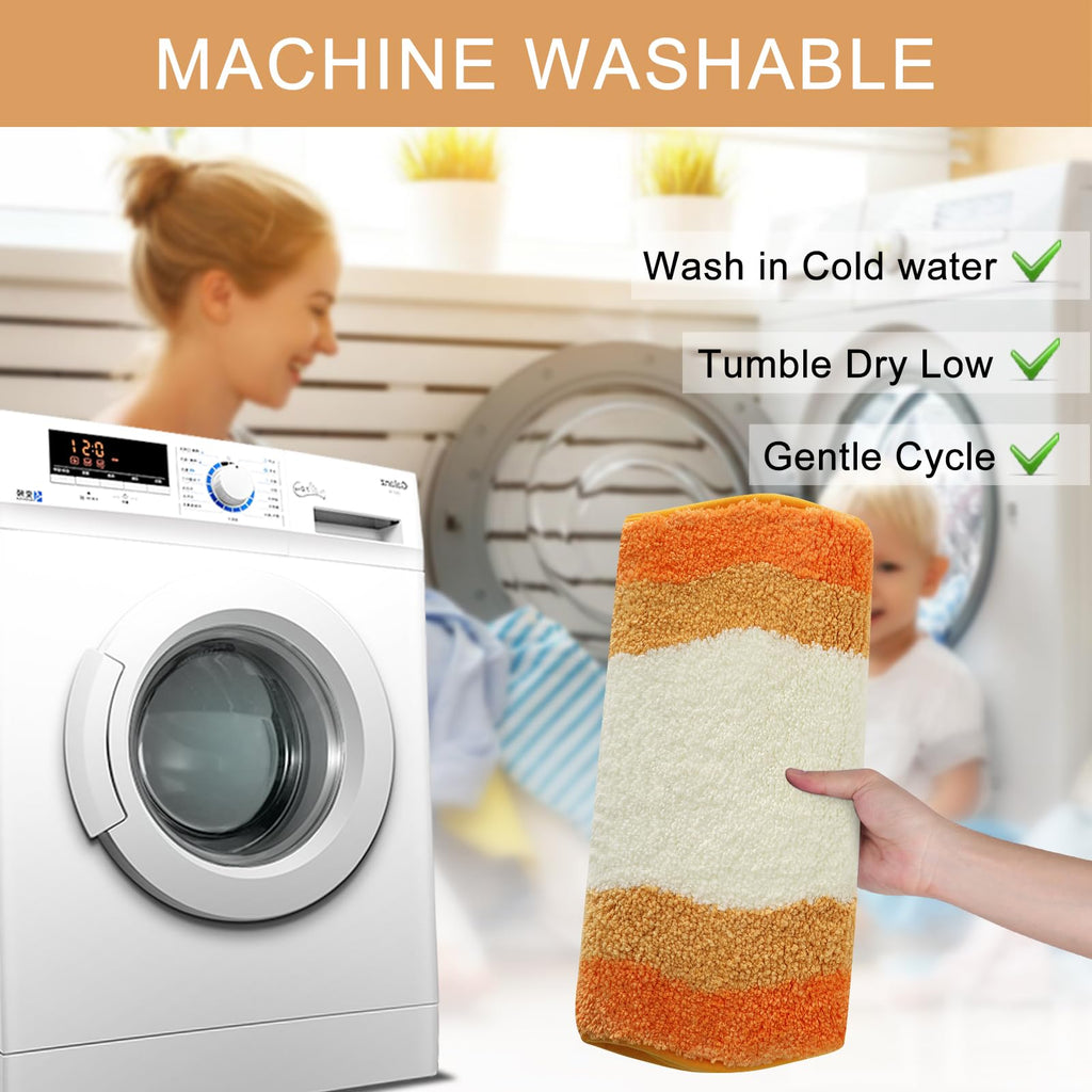 Orange Bathroom Rugs Non Slip Washable, Soft Plush Irregular Shape Non Slip Bath Mat, Microfiber Machine Washable