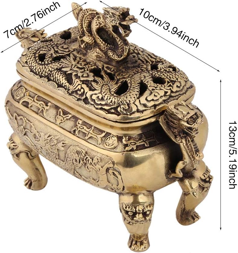 Antique Bronze Copper Chinese Dragon Incense Burner Holder Home Decoration Religious Meditation Decor Art Piece