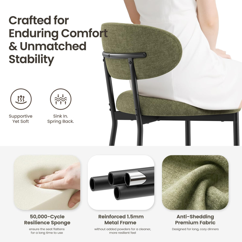 Upholstered Set of 4, Modern Fabric Kitchen Chairs with Curved Backrest and Cushioned Seat, Sturdy Metal Legs
