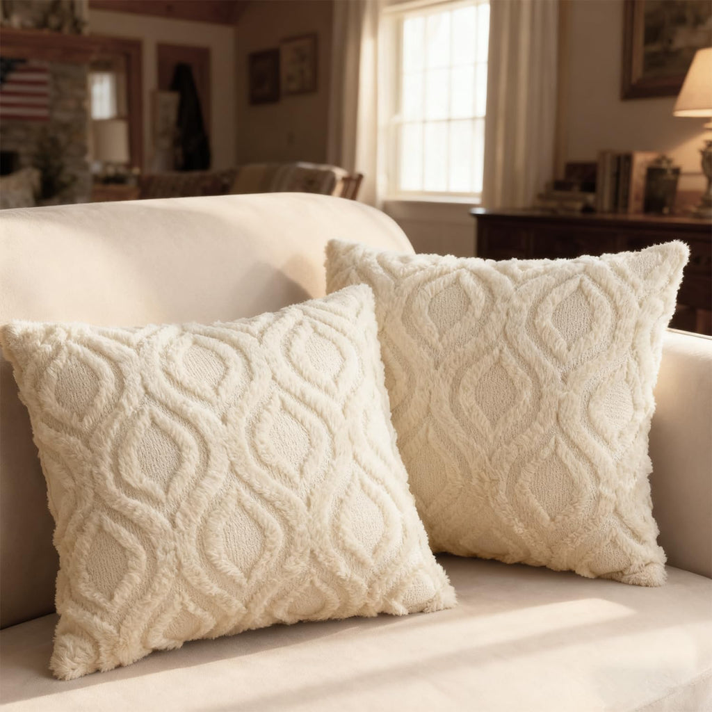 Pack of 2 Decorative Throw Pillow Covers 22x22, Soft Plush Faux Fur Wool Couch Cushion Pillow Covers Cozy Boho
