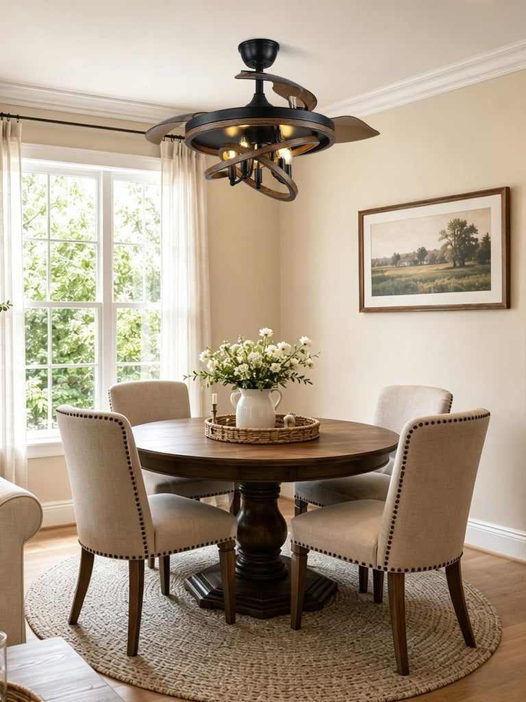 42" Retractable Chandelier Ceiling Fan with Light Rustic Farmhouse Ceiling Fan