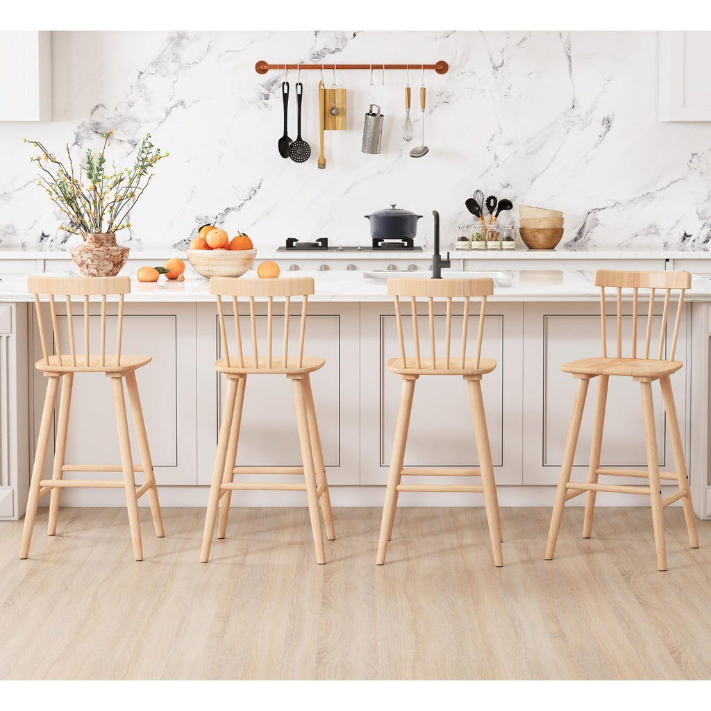 26" Windsor Counter Height Bar Stools Set of 2, Farmhouse Wooden Counter Stools with Spindle Back, Modern Rustic