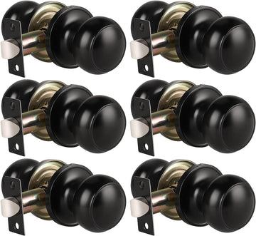 6 Pack Matte Black Door Knob - Round Interior Door Handles , Non-Locking Passage Door Knobs with Durable Lockset