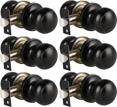 6 Pack Matte Black Door Knob - Round Interior Door Handles , Non-Locking Passage Door Knobs with Durable Lockset