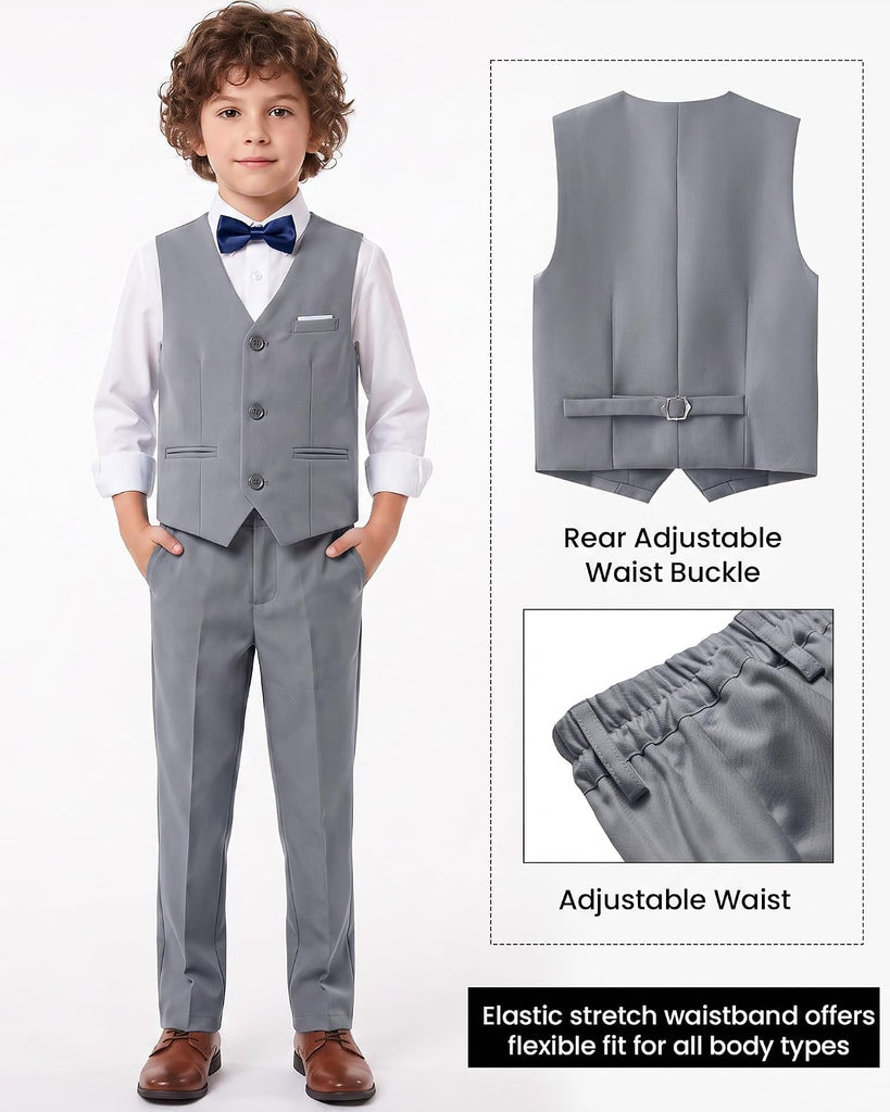 Boys Multiple Colour Formal Dress Suits 5 Piece Slim Fit Dresswear Suit Set with Kids Suspenders
