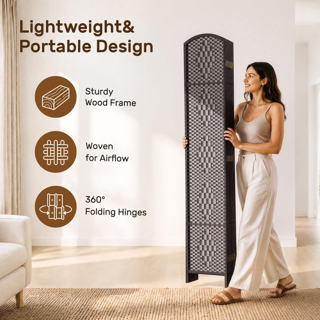 Room Divider, Folding Privacy Screen, 8Panel Wall Divider, Dark Mocha