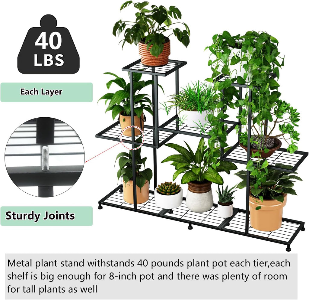 Metal Plant Stand, 5 Tiers Multifunctional Plant Stands for Indoor Plants, Decorative Black Steel Plant Shelf for