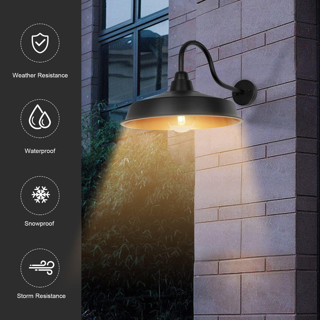 Barn Light Outdoor, 16 Inch Dome Large Farmhouse Exterior Light Fixture Wall Mount, Industrial Outdoor Wall Sconce