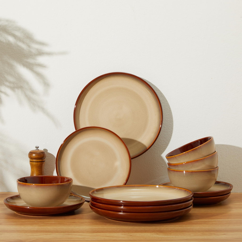 Ceramic Dinnerware Sets for 4, 12pcs Plates and Bowls Sets Dish Set