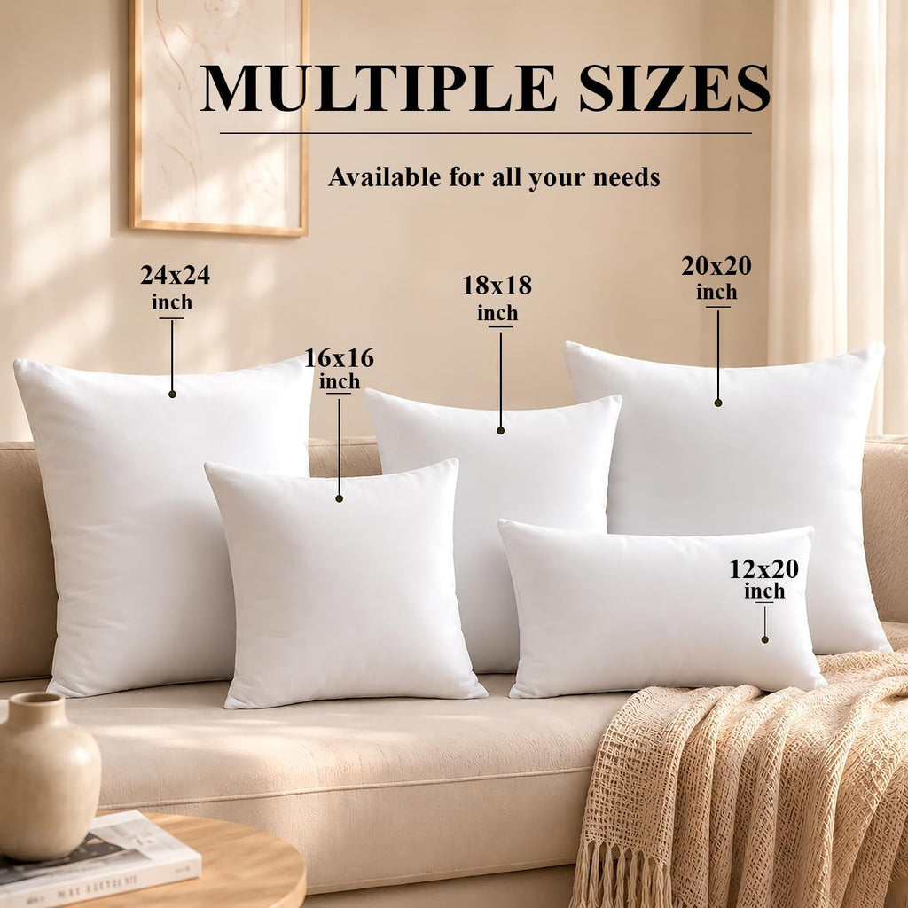 White Throw Pillow Insert - 20 x 20 Inch Down Alternative Pillows for Bed, Sofa and Couch - Fluffy - Set of 4