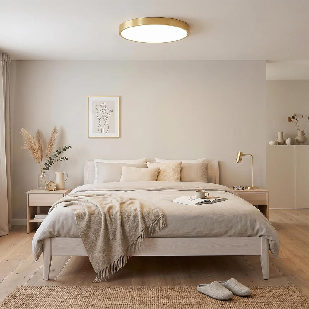 12 Inch Brushed Gold Metal Flush Mount LED Ceiling Light, 3000-5000K 20W Thin Round Modern Low Profile Ceiling Light