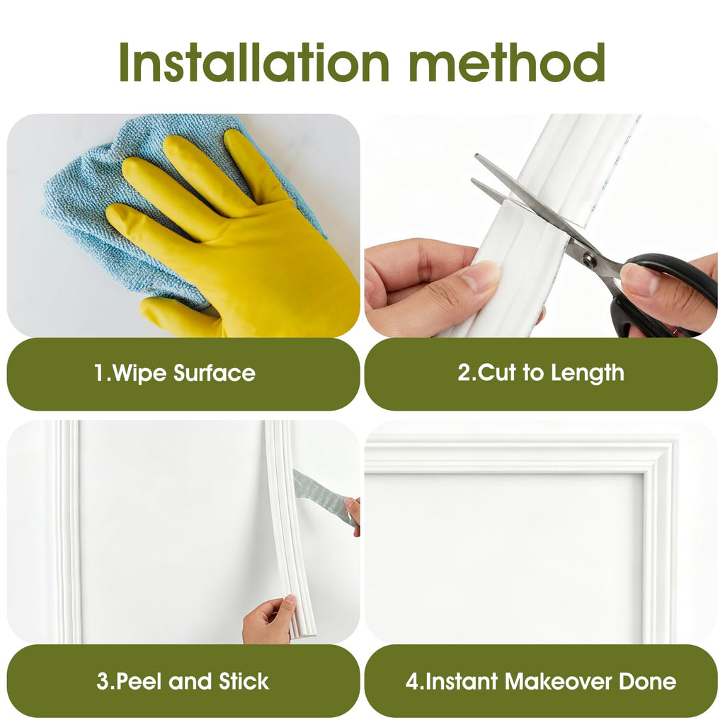 Peel and Stick Trim Molding, Self Adhesive PVC Trim, 118" x 1.5"