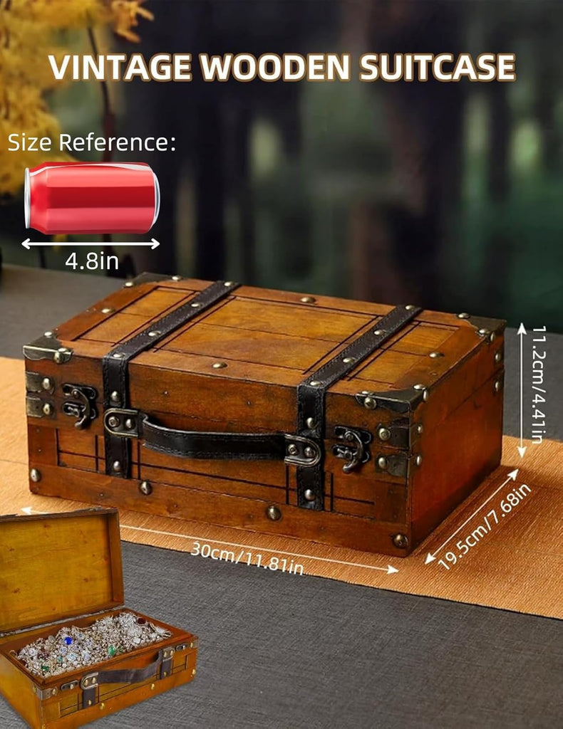 Wooden Storage Box Distressed Treasure Chest Box with Finger Lift Latches Stackable Small Vintage Storage Box