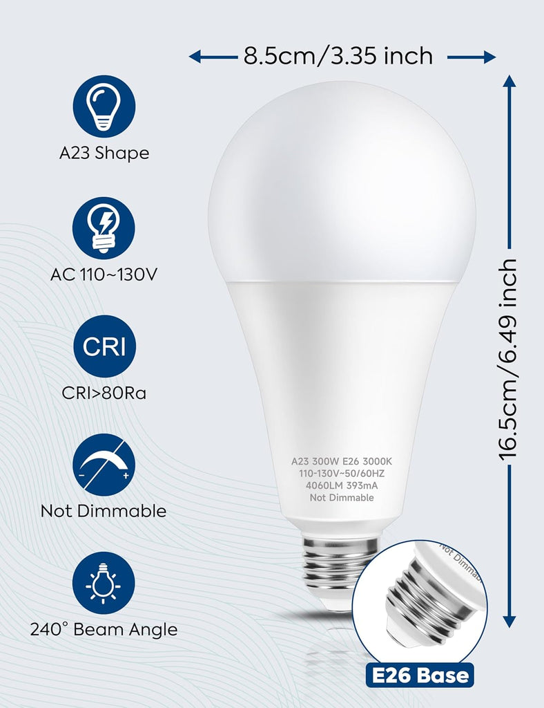 300W Equivalent Super Bright LED Light Bulbs, Warm White 3000K