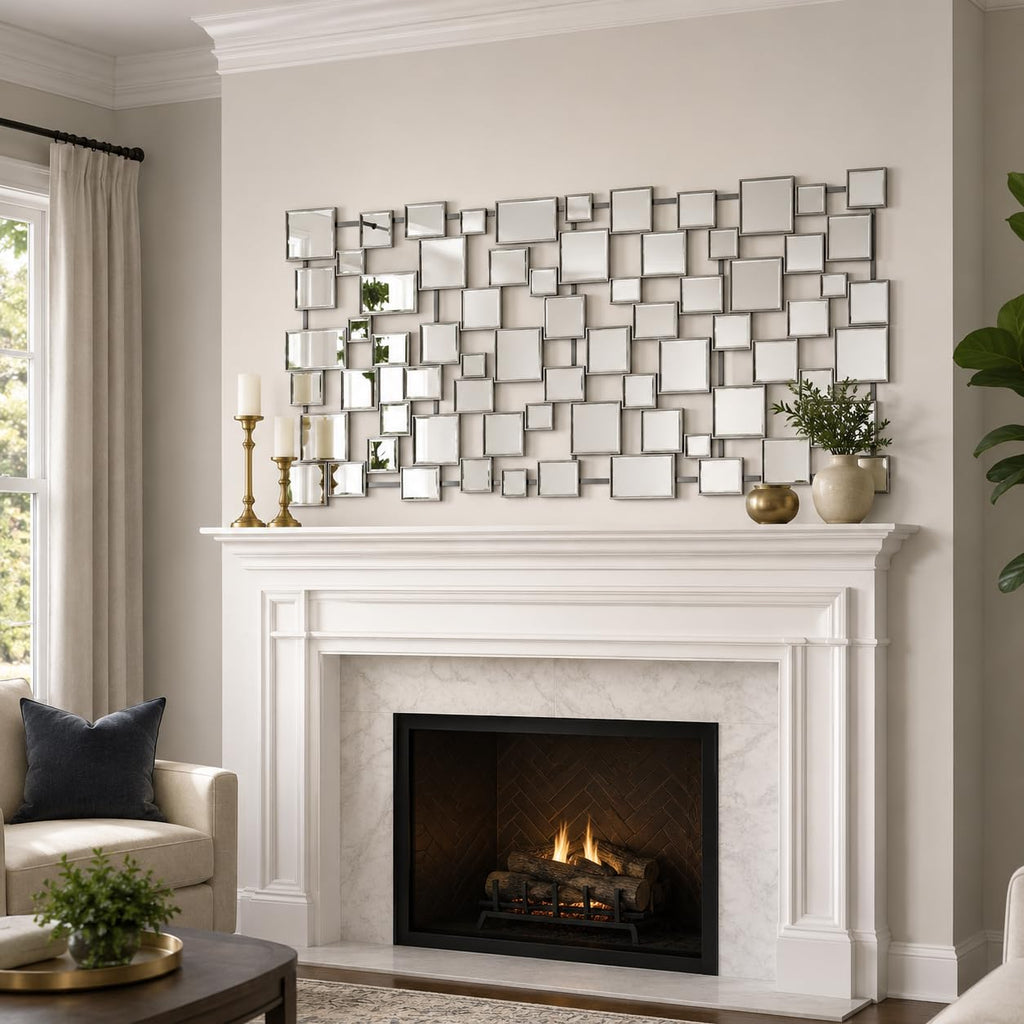 Large Modern Wall Mirror - 27.55"x55.1" Silver Wall Mirrors Metal Framed Decorative Mirror Bedroom Living Room Home