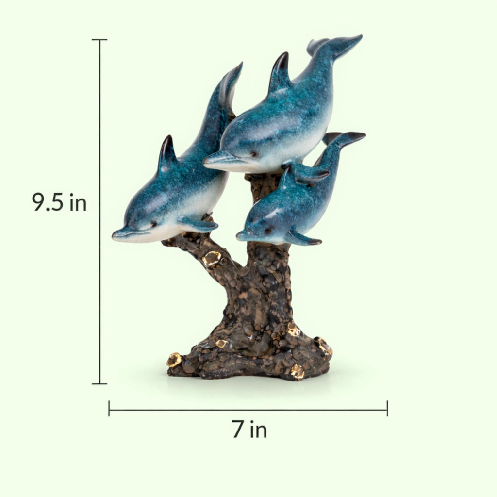Dolphin Statue - Triple Dolphins Swimming Figurine Coastal Home Decor Tabletop Collection (Aqua)