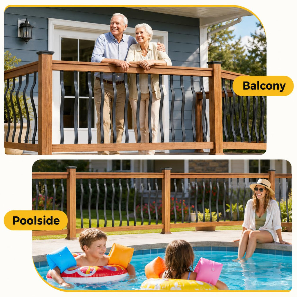 25 Pack 32.25 Inch Curved Black Aluminum Deck Balusters