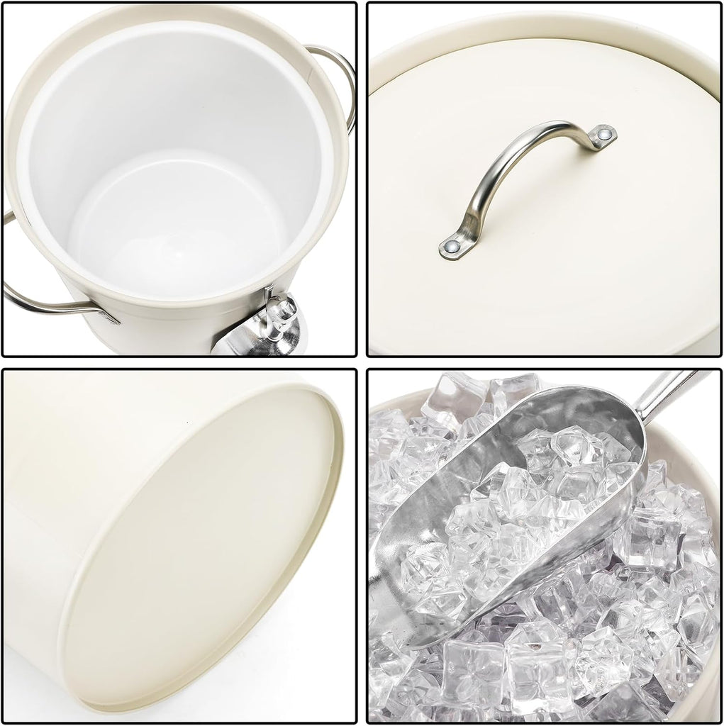 4L Ice Bucket with Scoop and Lid, Double Walled Insulated Wine Bucket Chiller with Carry Handles, Beverage Tub