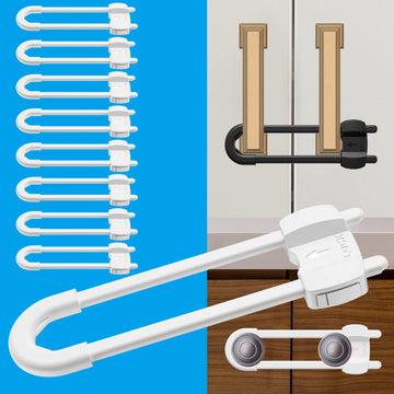 10 Pack Adjustable U-Shaped Baby Cabinet Locks, No Adhesive No Drill