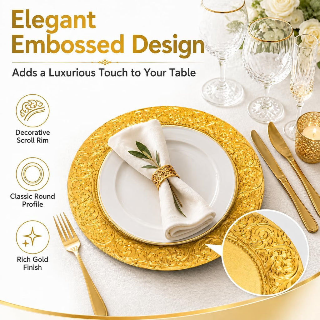 Gold Charger Plates Bulk 100 Pack 13 Inch Charger Plates - Set of 100