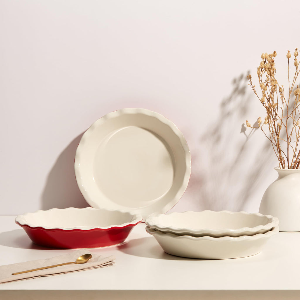 Pie Pan, Ceramic Reusable Round Pie Dish, Quiche Baking Dish, Deep, Wave Edge, For Cakes, Tart, Casseroles, Tarts