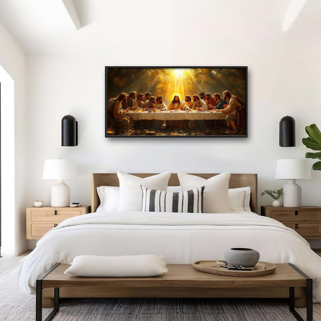 Large The Last Supper Wall Art, Christian Canvas Oversized Wall Decor, Jesus Aesthetics Framed Pictures Painting