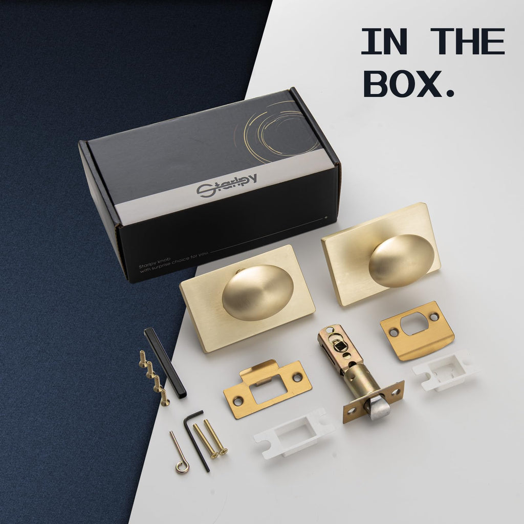 Brushed Gold Door Knobs Interior with Push Lock, Egg Knob Bathroom Door Lock for Privacy Bedroom or Office