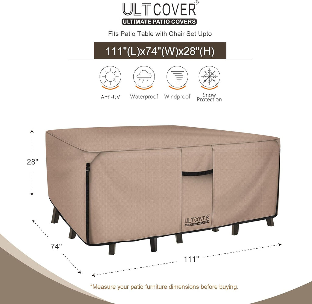 Rectangular Patio Heavy Duty Table Cover - 600D Tough Canvas Waterproof Outdoor Dining Table and Chairs General