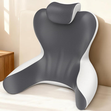 22" XL Reading Pillow Sitting in Bed,Back Support & Armrests(Grey & White) | OEKO-TEX,Back Rest & Lumbar Support