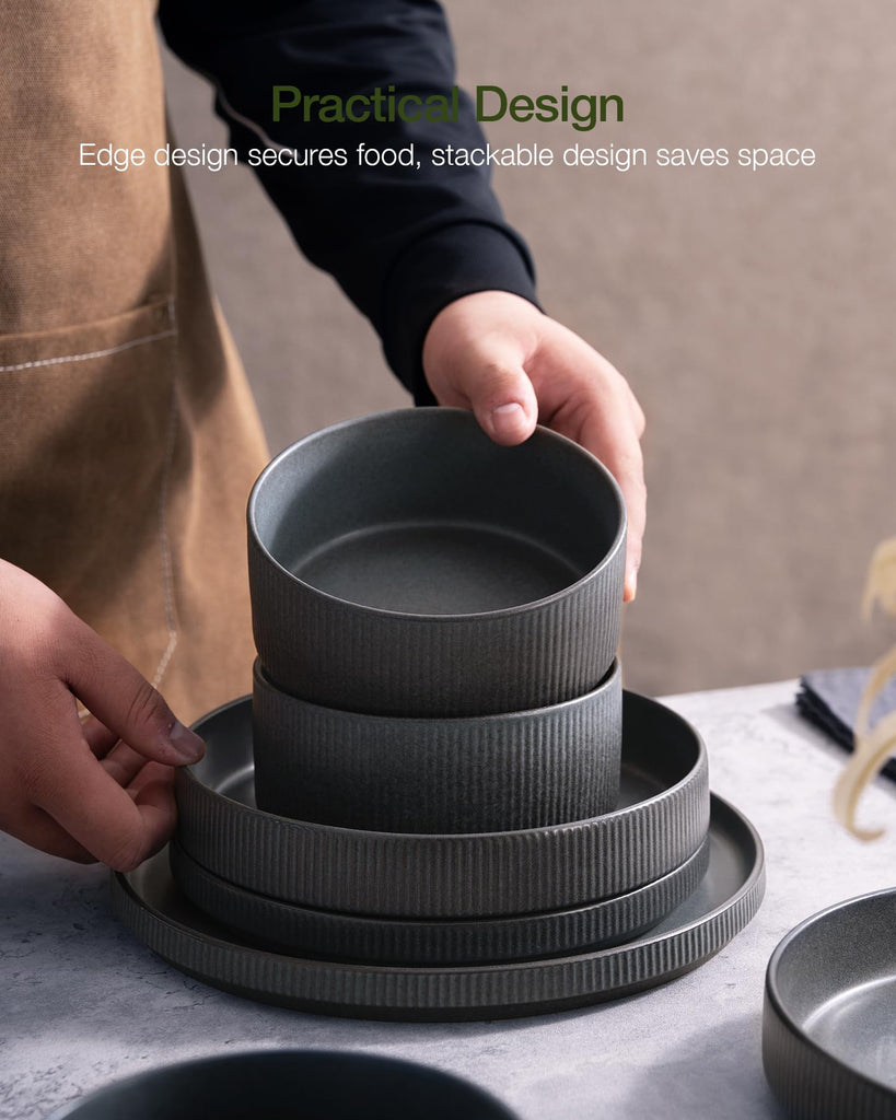 Star Plates and Bowls Sets, 18pc Modern Stoneware Dinnerware for 6
