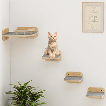 Cat Wall Furniture Corner Climbing Shelf Perches, Cat Bed Wall Mounted with 3 Wide Steps, Modern Floating Stairs