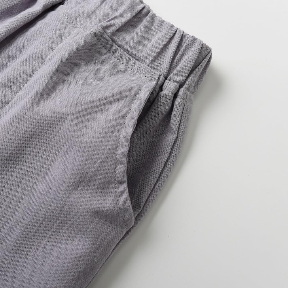 Baby Boys Cotton Linen Shorts Set Band Collar Short Sleeve Button Down T-Shirt Tops and Shorts Summer Outfit Clothes