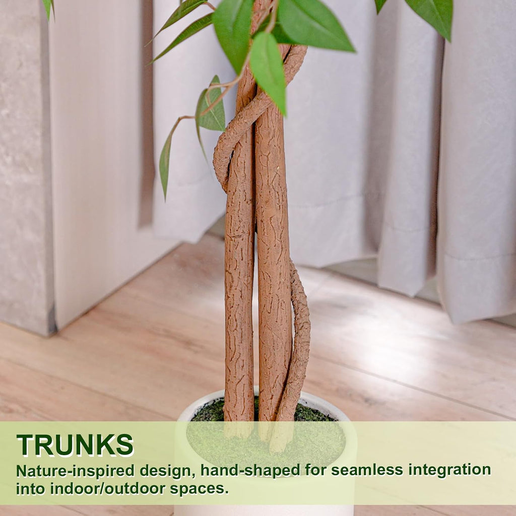 5FT Artificial Ficus Tree with White Planter, Realistic Faux Silk Indoor Outdoor Plant Living Room, Porch, Garden