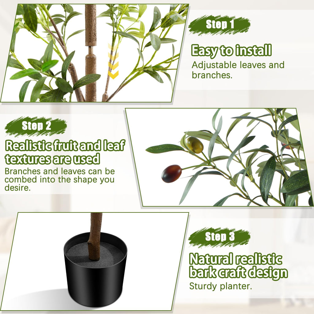 6FT Artificial Olive Tree Indoor, Tall Faux Olive Tree with Pot&Basket, Large Fake Olive Tree with Realistic 1080