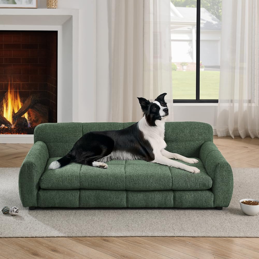 51" Breathable Comfy Cloud Sofa, Lazy Pet Couch with Linen Fabric, Dog Bed with Backrest for Large Oversized Dogs