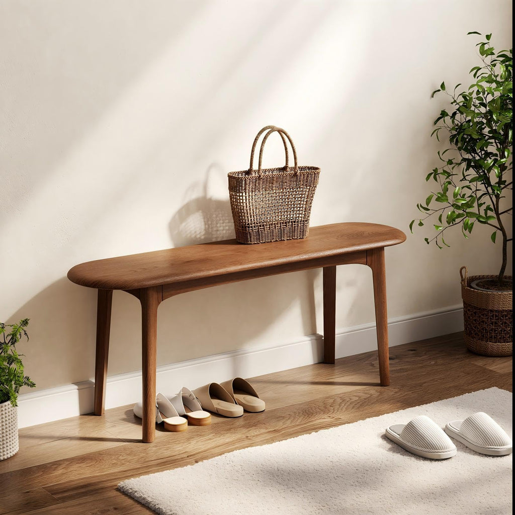 39" Solid Wood Small Dining Bench, Entryway Bench, Walnut
