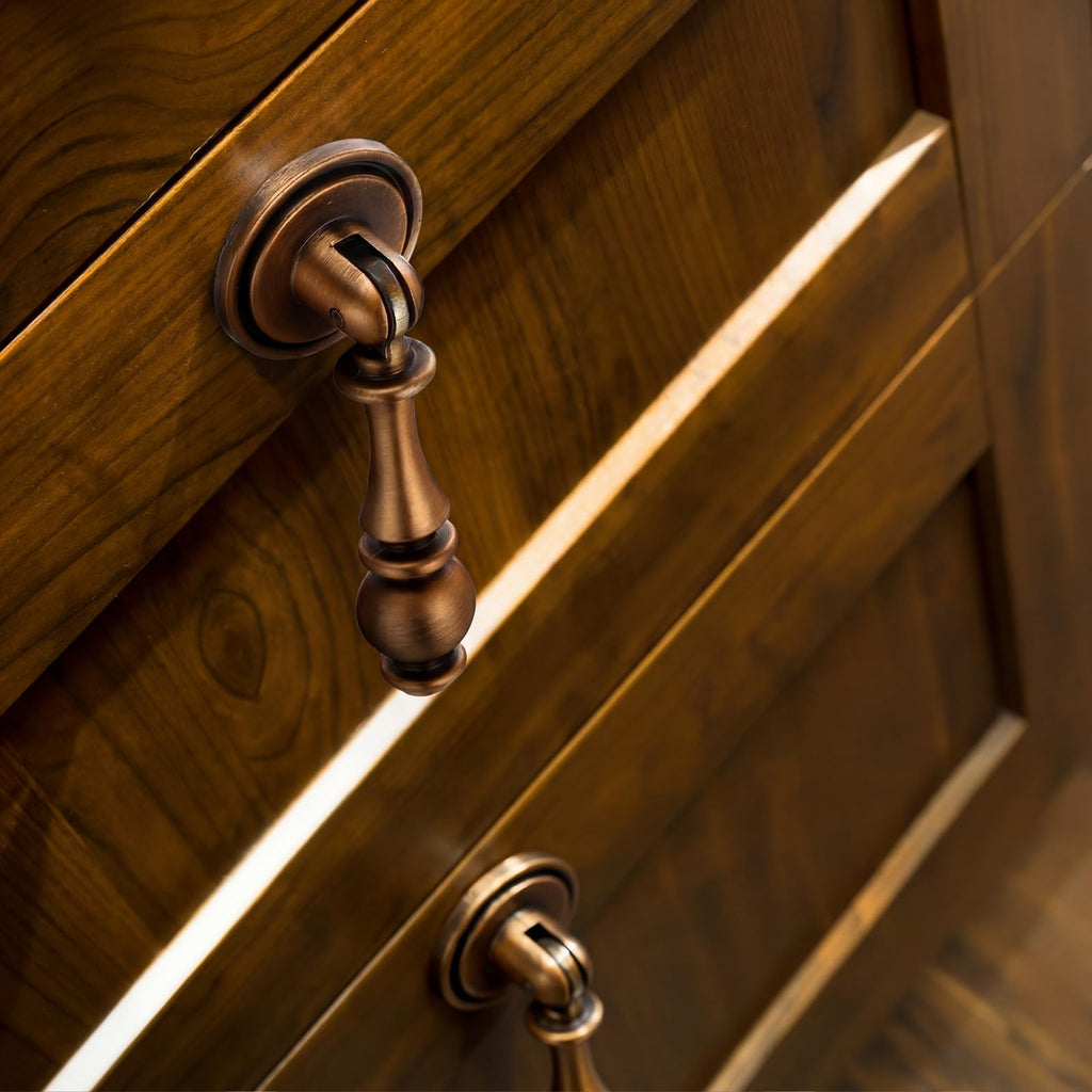 6 Pack Antique Brass Drop Cabinet Pulls 2.5 Inch Solid Brass Cabinet Knobs for Dresser and Drawers, Decorative