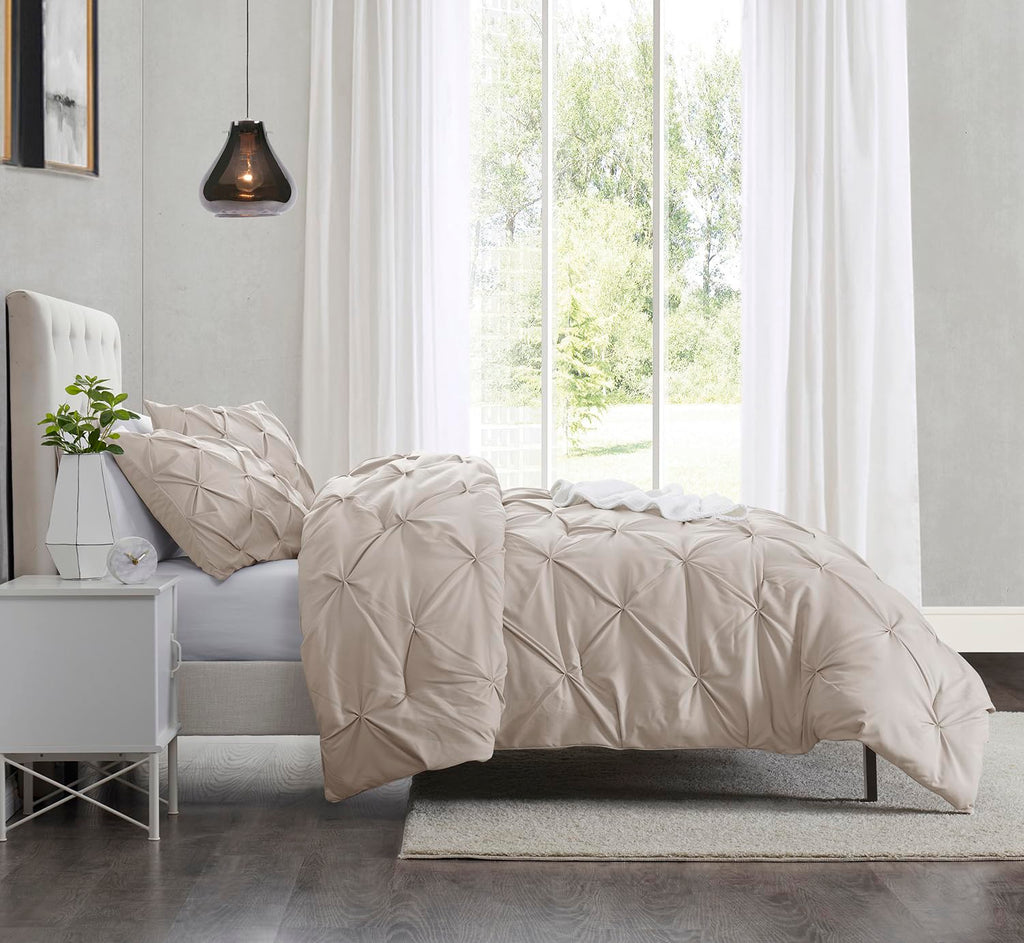 Duvet Cover Set Linen - Soft Double Brushed Duvet Set with Button Closure & Corner Ties, 2 Piece Luxurious Pinch