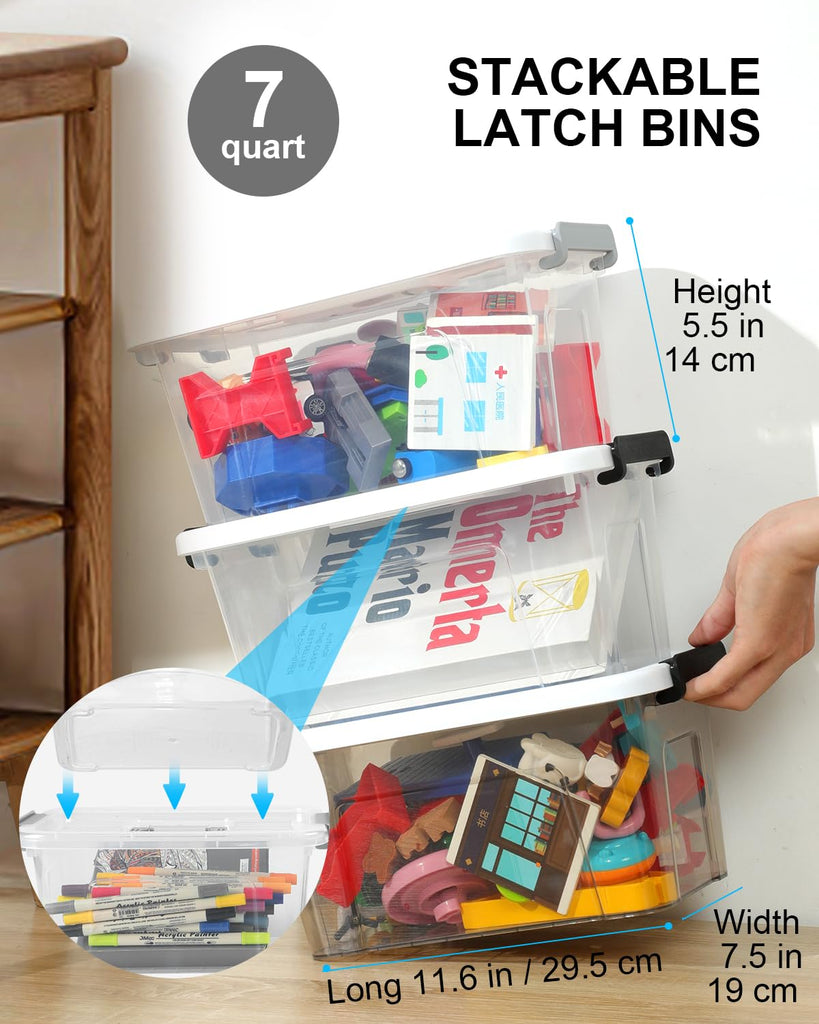 7Qt Clear Plastic Storage Bins with Lids,Transparent Design,6 Pack