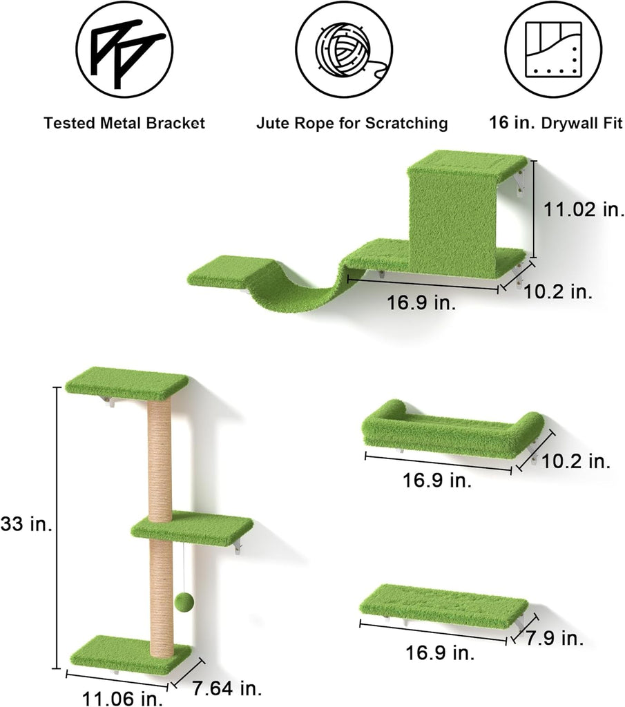 Cat Wall Shelves, 4 in 1 Set, Green