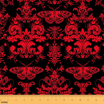 Dead Moth Upholstery Fabric for Chairs Red and Black Damask DIY Fabric by The Yard for Craft Lovers 362"x63", Exotic