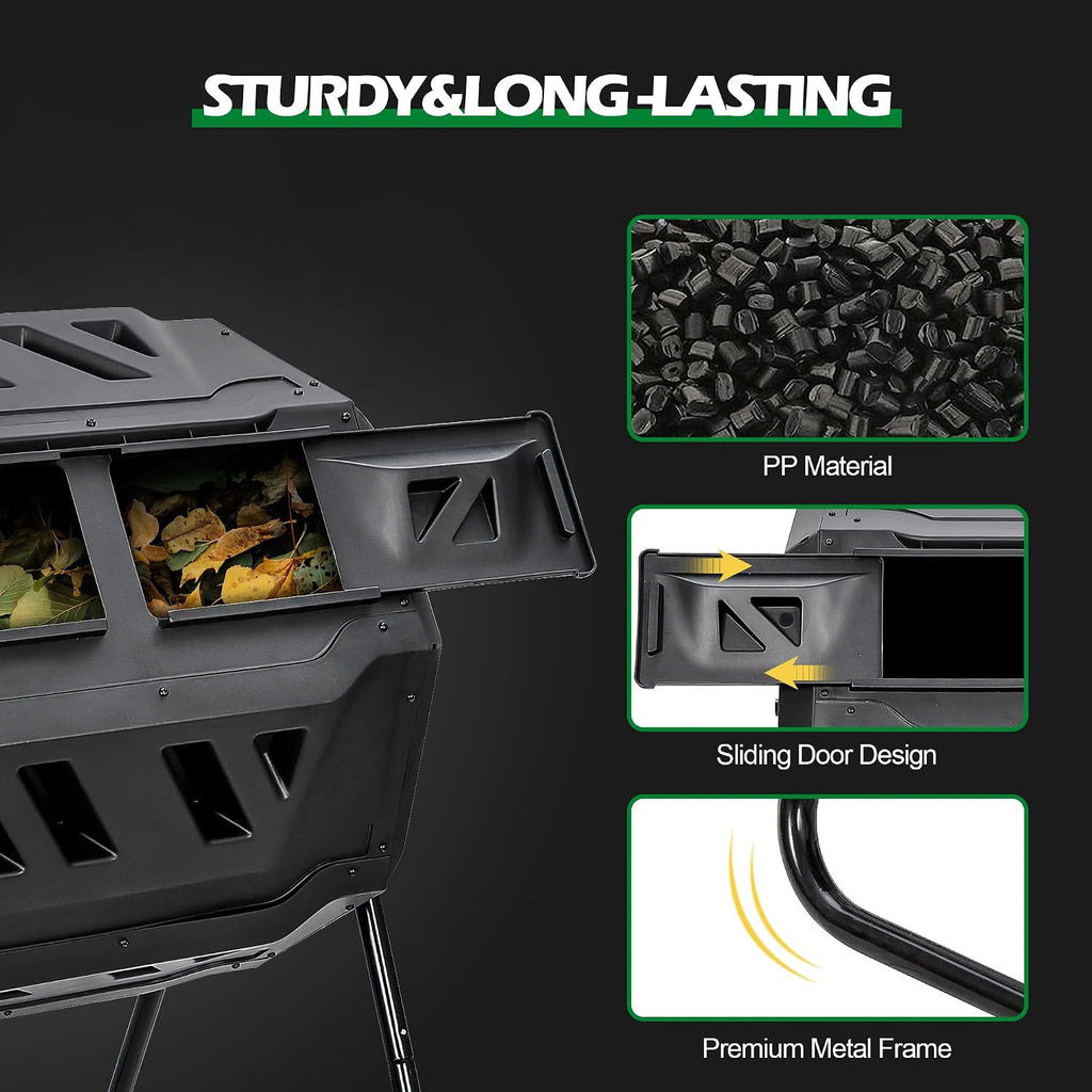 43 Gallon Compost Tumbler Bin Composter Dual Chamber BPA Free Compost Bin Outdoor Rotating Garden Yard Waste Bins