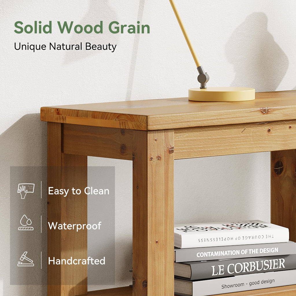 Solid Wood Horizontal Bookcase with Adjustable Shelves, 6 Cubes Storage Organizer Long Bookshelf, Farmhouse Low Cubby