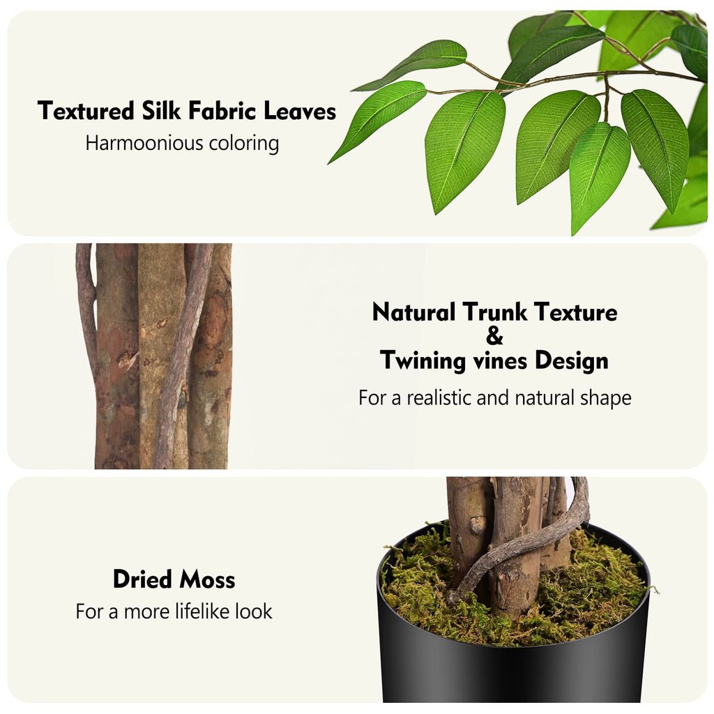 7ft Large Ficus Artificial Trees with Natural Curved Trunks, 84" Tall Lush Faux Tree Decor Indoor, Green Lifelike