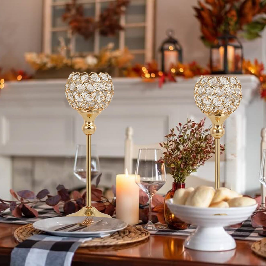 Gold Crystal Candle Holders Set of 16 for Wedding Centerpieces,Votive Crystal Candle Holders Fireplace Coffee Table