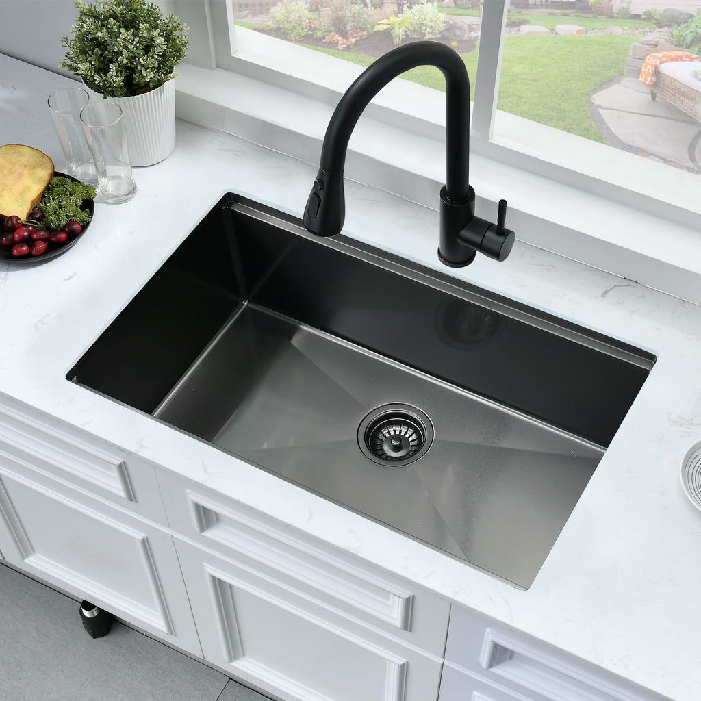 33 Inch Black Undermount Kitchen Sink Workstation- 33x19 Kitchen Sink Undermount Black Stainless Steel 16 Gauge 10"