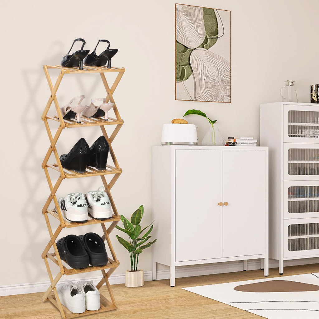Bamboo Shoe Rack 6 Tier Foldable Shoe Rack