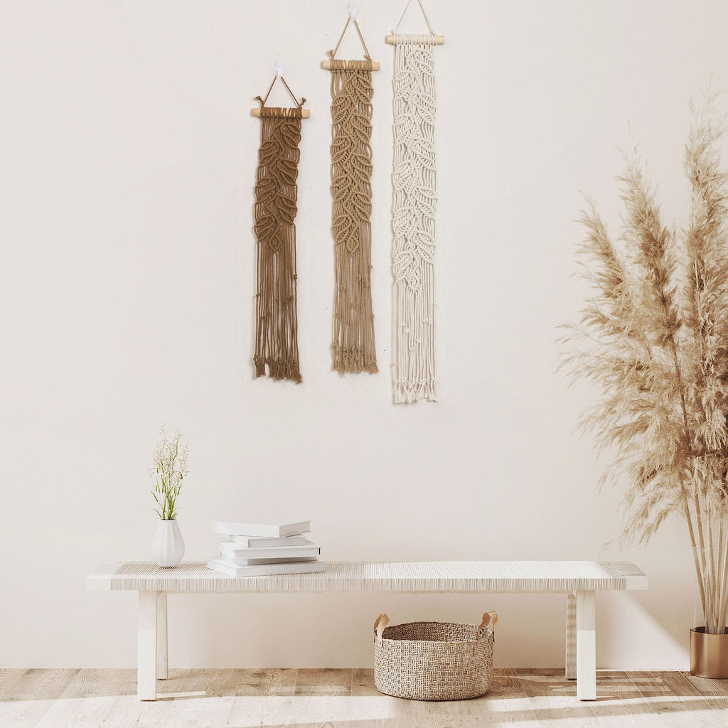 3 Pcs Small Macrame Wall Hanging Boho Decor Woven Tapestry, Brown Macrame Wall Art Nursery Apartment Office Home